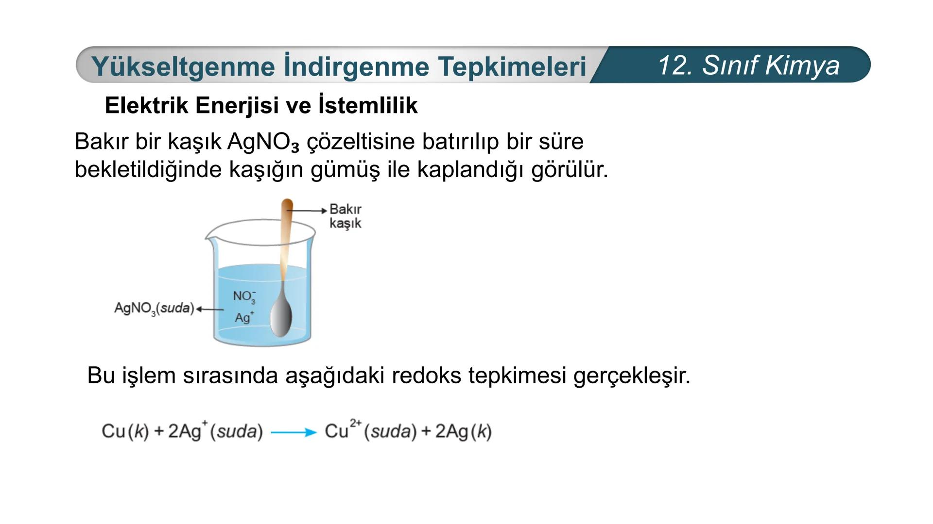 TÜRKIYE CUMHURIYETI
BAKANLIGI
MILLI
*
*
KİMYA
12. SINIF
KİMYA VE ELEKTRİK
İndirgenme Yükseltgenme
Tepkimeleri Yükseltgenme İndirgenme Tepkim