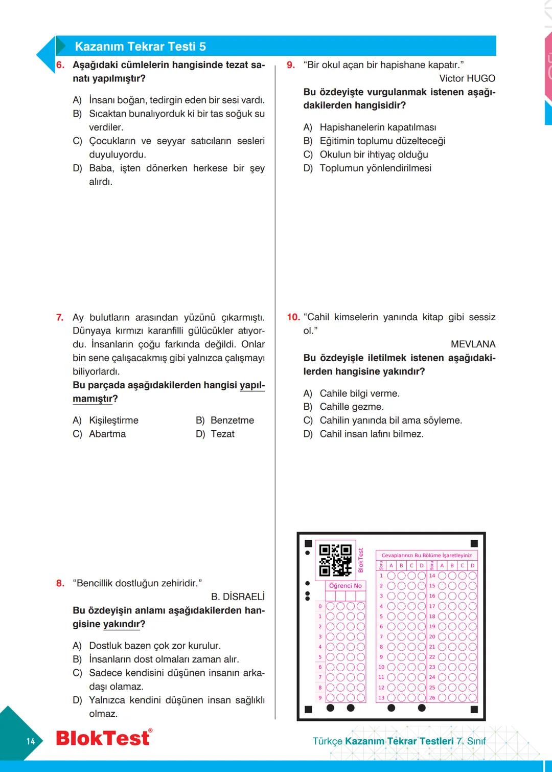 TÜRKÇE
TEKRAR
TESTLERİ
Kazanım Tekrar Testleri
✓ Ünite Tekrar Testleri
✓ Dönem Tekrar Testleri
✓ Genel Tekrar Testleri
68 Test
698 Soru
Blok
