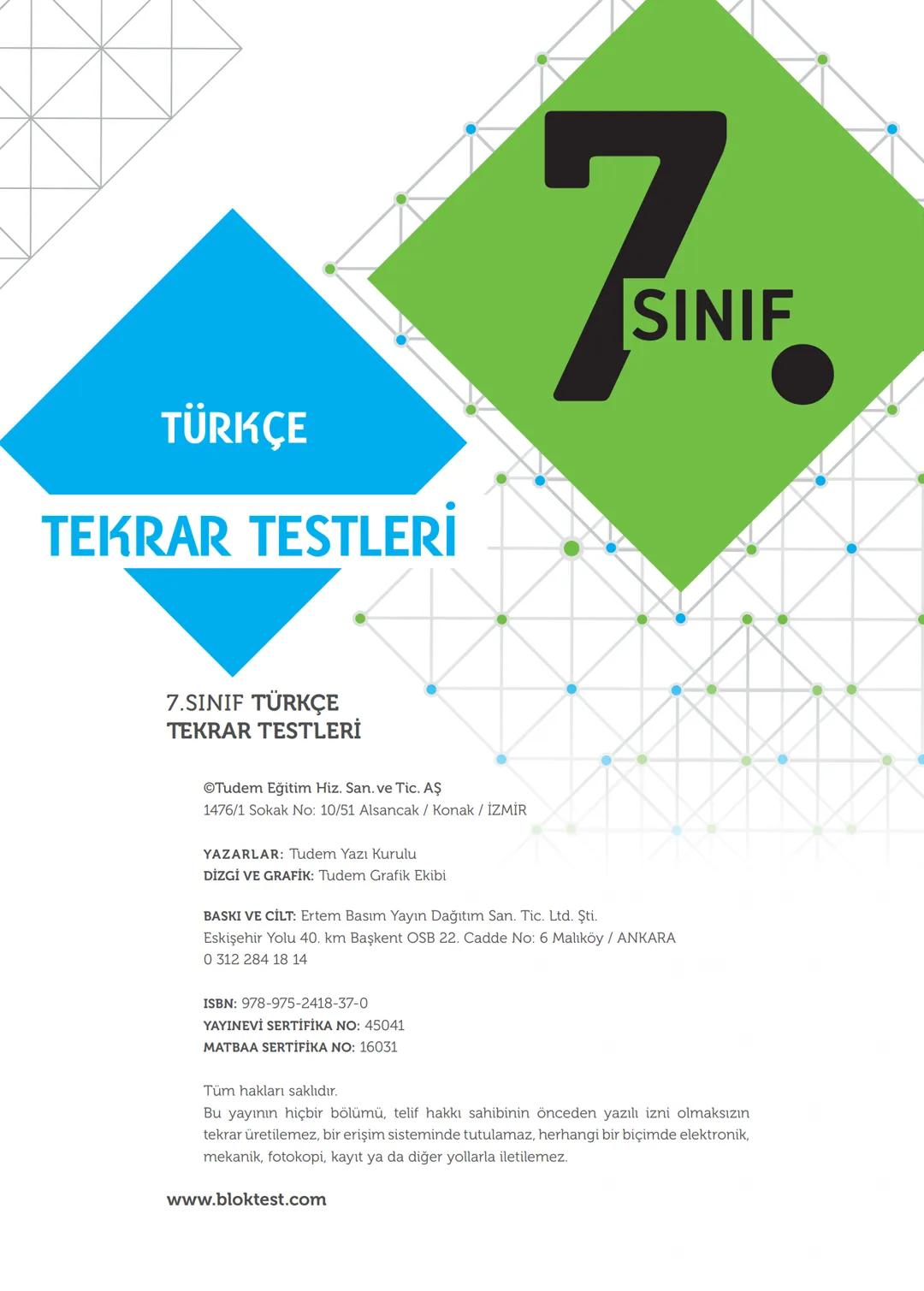 TÜRKÇE
TEKRAR
TESTLERİ
Kazanım Tekrar Testleri
✓ Ünite Tekrar Testleri
✓ Dönem Tekrar Testleri
✓ Genel Tekrar Testleri
68 Test
698 Soru
Blok