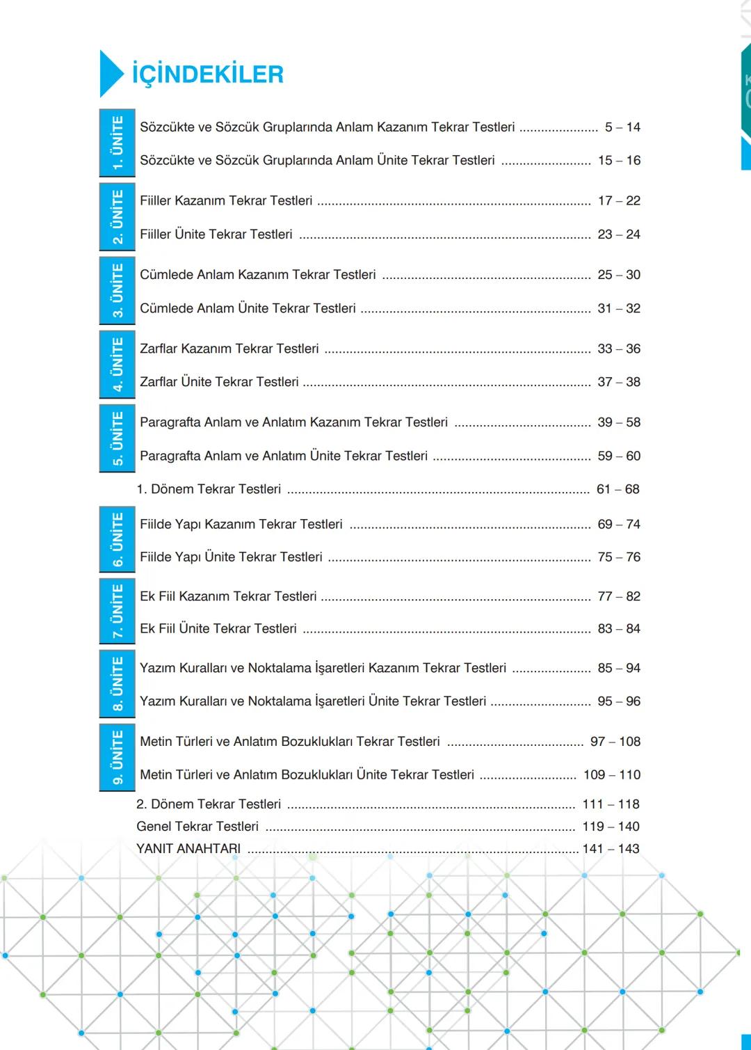 TÜRKÇE
TEKRAR
TESTLERİ
Kazanım Tekrar Testleri
✓ Ünite Tekrar Testleri
✓ Dönem Tekrar Testleri
✓ Genel Tekrar Testleri
68 Test
698 Soru
Blok