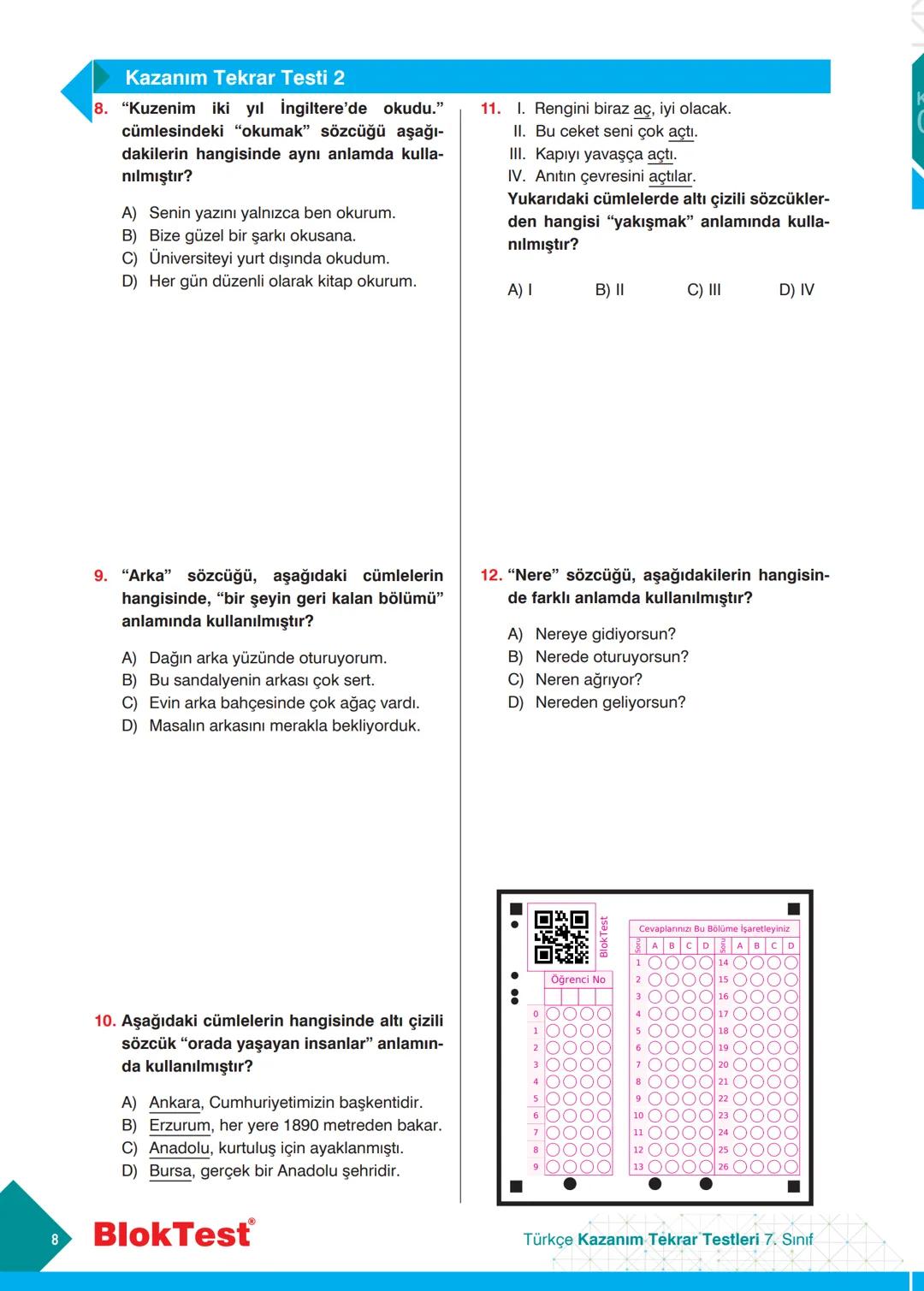 TÜRKÇE
TEKRAR
TESTLERİ
Kazanım Tekrar Testleri
✓ Ünite Tekrar Testleri
✓ Dönem Tekrar Testleri
✓ Genel Tekrar Testleri
68 Test
698 Soru
Blok