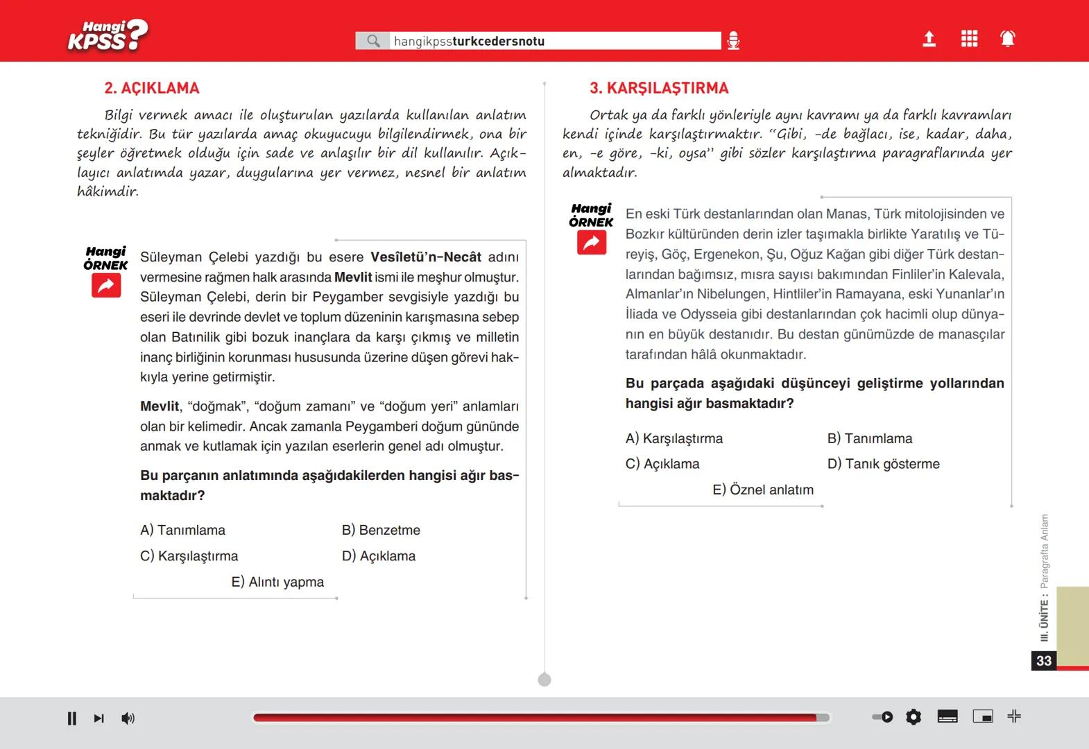 # Ünite
# 3
# Paragrafta Anlam
# Hangi
# KPSS? # Hangi
KPSS
Qhangikpssturkcedersnotu
# PARAGRAFTA ANLATIM BİÇİMLERİ
## 1. AÇIKLAMA
El