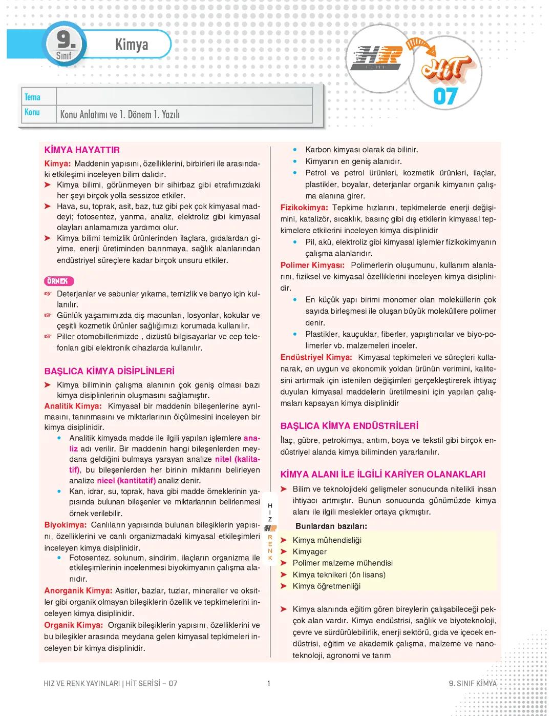 9. Sınıf kimya ders notu