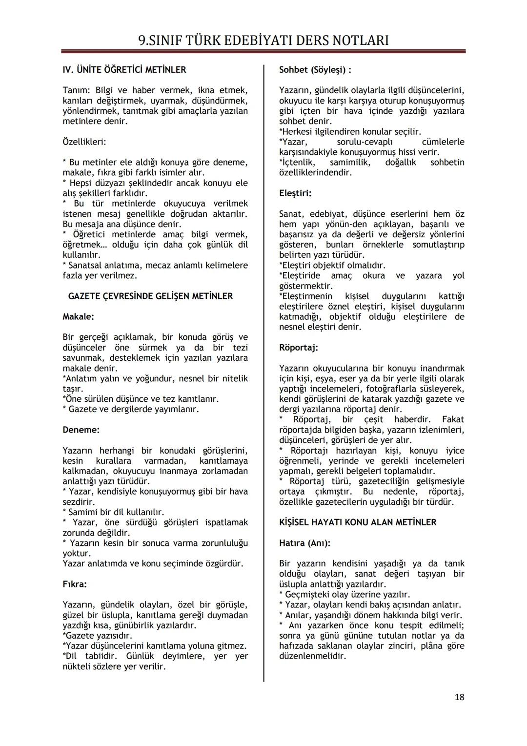 9.SINIF TÜRK EDEBİYATI DERS NOTLARI
I. ÜNİTE - GÜZEL SANATLAR VE EDEBİYAT
GÜZEL SANATLAR İÇİNDE EDEBİYATIN YERİ
Güzel sanatları diğer ese