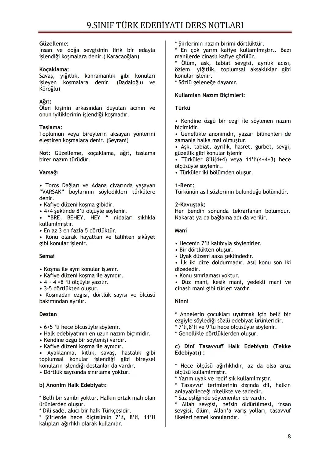 9.SINIF TÜRK EDEBİYATI DERS NOTLARI
I. ÜNİTE - GÜZEL SANATLAR VE EDEBİYAT
GÜZEL SANATLAR İÇİNDE EDEBİYATIN YERİ
Güzel sanatları diğer ese