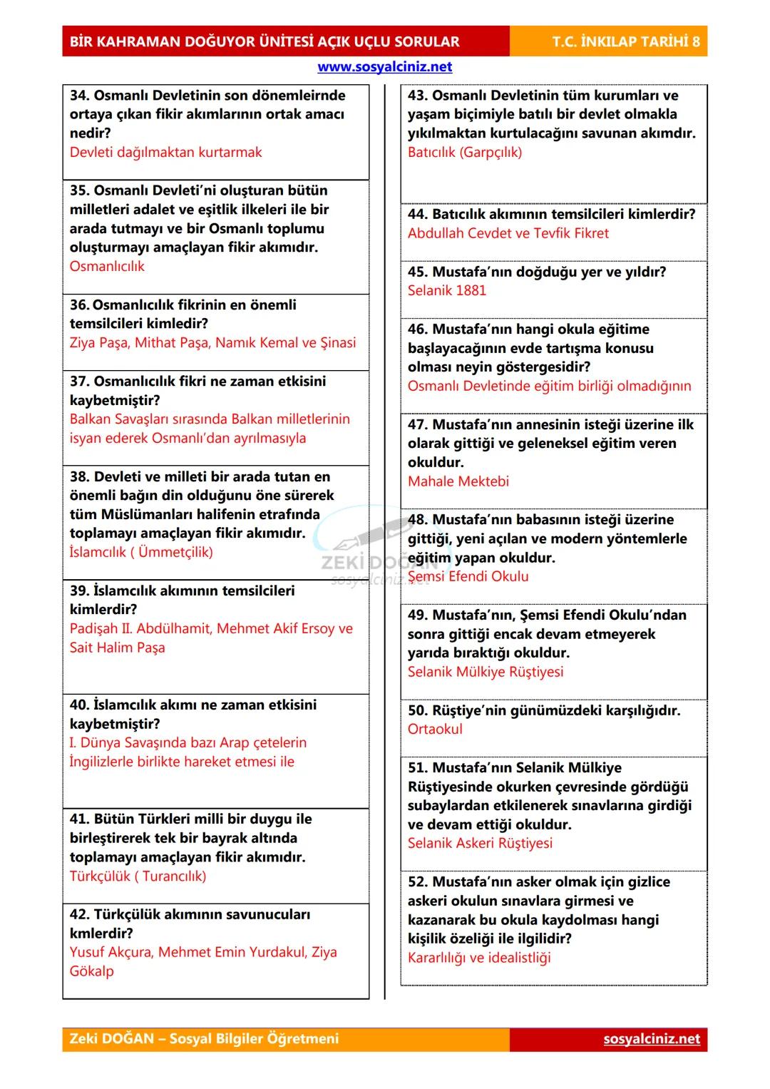 BİR KAHRAMAN DOĞUYOR ÜNİTESİ AÇIK UÇLU SORULAR
1. Ortaçağ'da Avrupa'ya hakim olan
düşüncedir.
Skolastik (dogmatik) düşünce
www.sosyalciniz.n