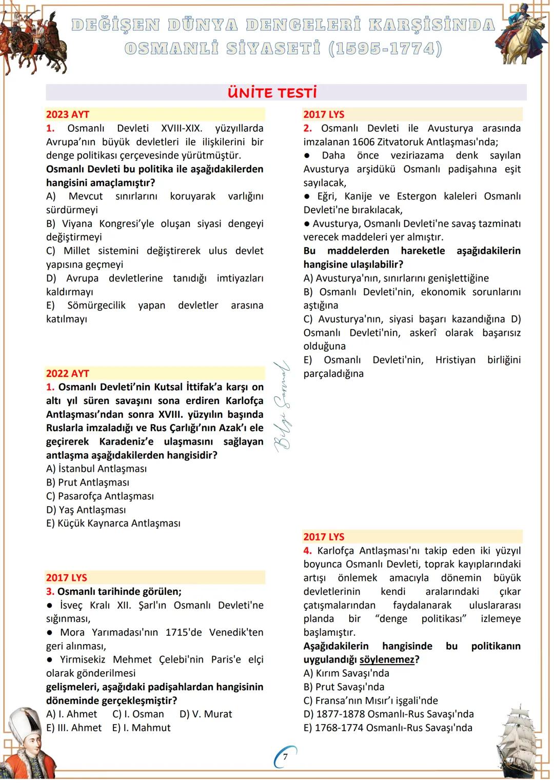 Tarih Ders
Notları
0000000000
00000
Bilgi Sarmal Yayınları
Tarih Zümresi
$
BİLGİ SARMAL 11.1. ÜNİTE
DEĞİŞEN DÜNYA
DENGELERİ
KARŞISINDA
OSMAN