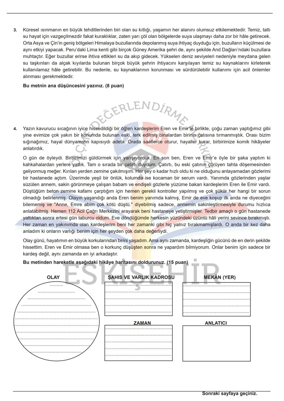 # ÖĞRENCİ
ADI:
SOYADI:
SINIFI:
NO:
ESKİŞEHİR İL MİLLÎ EĞİTİM MÜDÜRLÜĞÜ
ÖLÇME DEĞERLENDİRME MERKEZİ
2024-2025 EĞİTİM-ÖĞRETİM YILI
TÜRKÇE