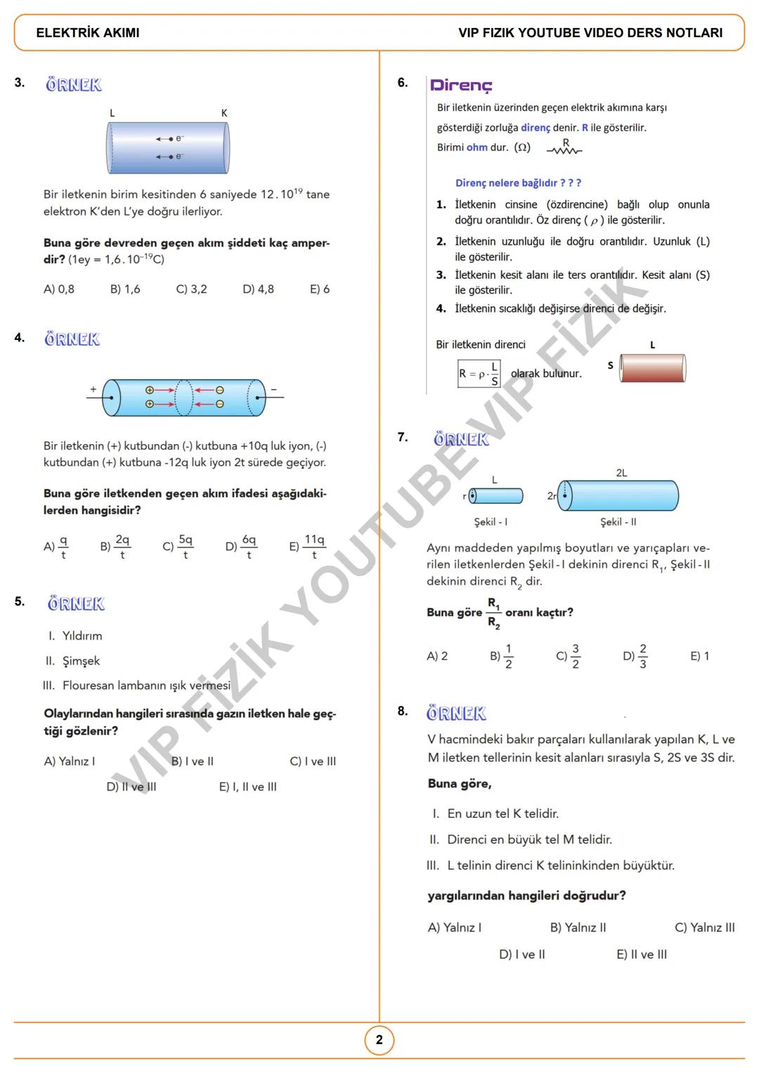 ELEKTRİK AKIMI
VIP FIZIK YOUTUBE VIDEO DERS NOTLARI / İNSTAGRAM: @fizikogreten
1. Potansiyel Farkı ve Akım
◆ Birim yükün devreyi dolaşabilme