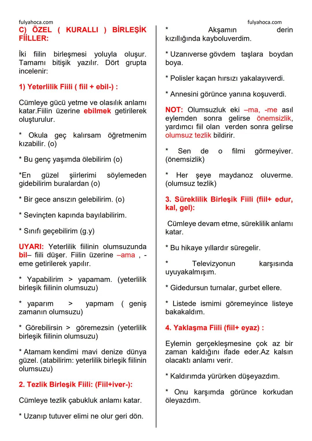 fulyahoca.com
# FİİLLER (EYLEMLER)
Bir oluşu, bir durumu veya bir kılışı kip
ve kişiye bağlayarak anlatan
sözcüklere denir.
İsmi fiilden ay