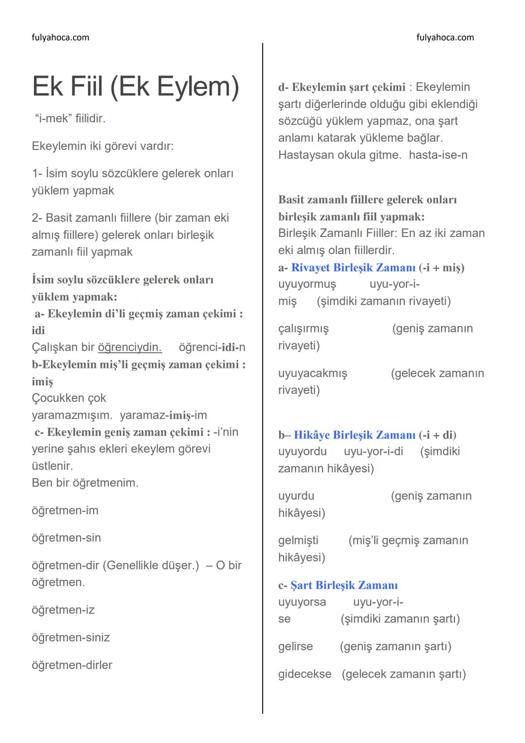 fulyahoca.com
# FİİLLER (EYLEMLER)
Bir oluşu, bir durumu veya bir kılışı kip
ve kişiye bağlayarak anlatan
sözcüklere denir.
İsmi fiilden ay