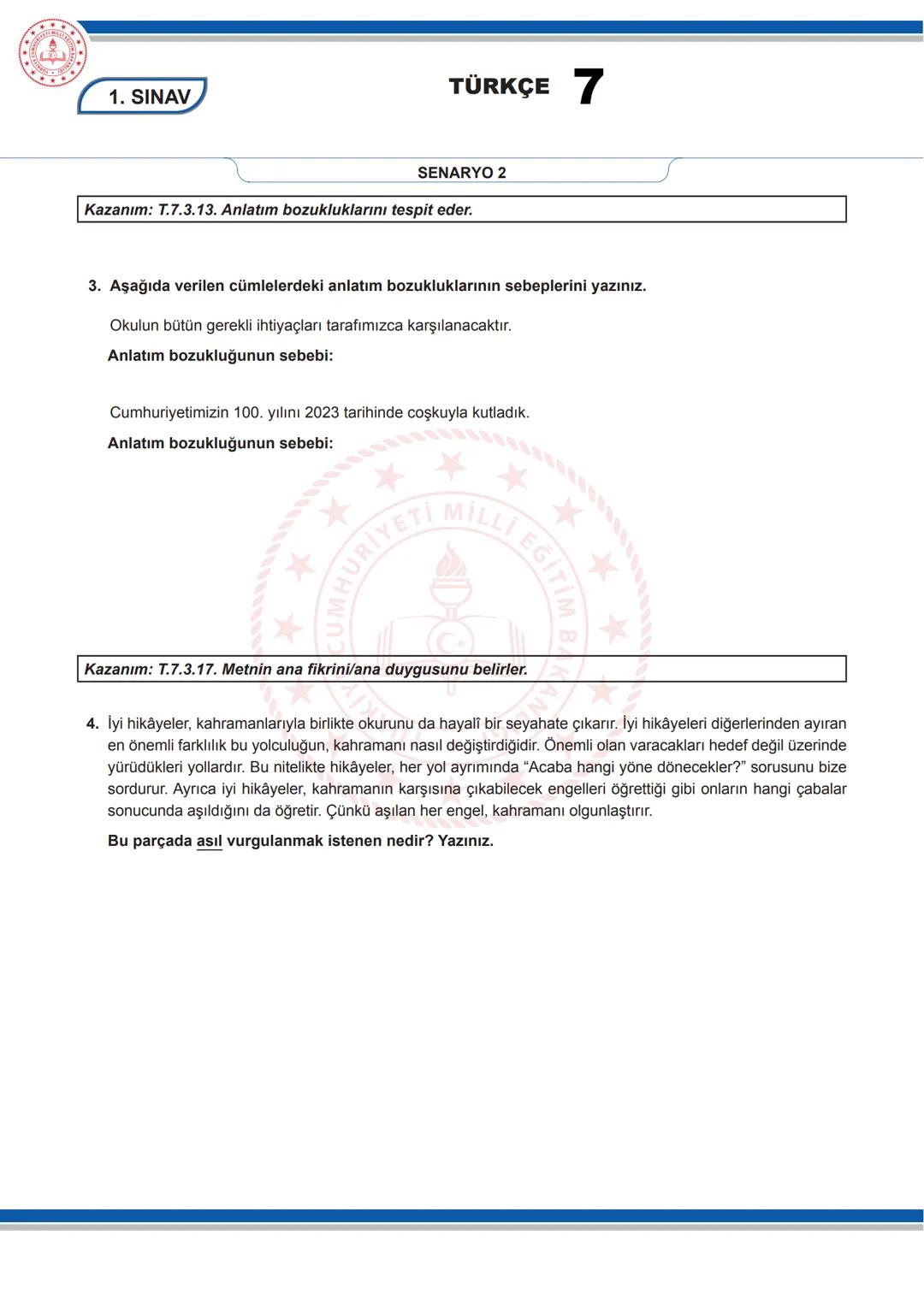 TÜRKÇE
7
KONU SORU DAĞILIM TABLOLARI
Konu soru dağılım tablosu, öğretim programında yer alan konu ve kazanımlarla ortak sınavlardaki soru
da