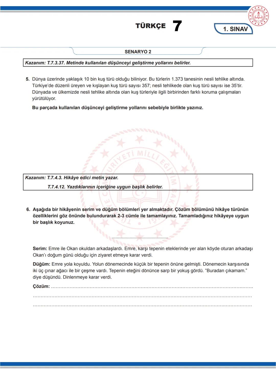 TÜRKÇE
7
KONU SORU DAĞILIM TABLOLARI
Konu soru dağılım tablosu, öğretim programında yer alan konu ve kazanımlarla ortak sınavlardaki soru
da