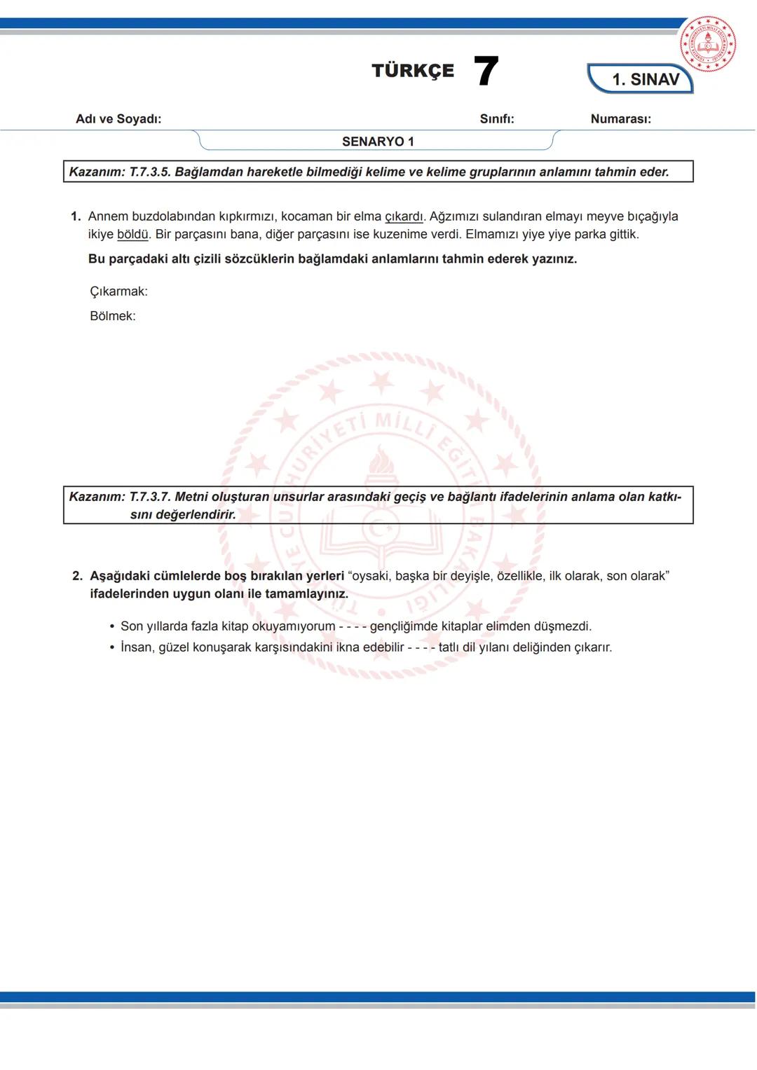 TÜRKÇE
7
KONU SORU DAĞILIM TABLOLARI
Konu soru dağılım tablosu, öğretim programında yer alan konu ve kazanımlarla ortak sınavlardaki soru
da