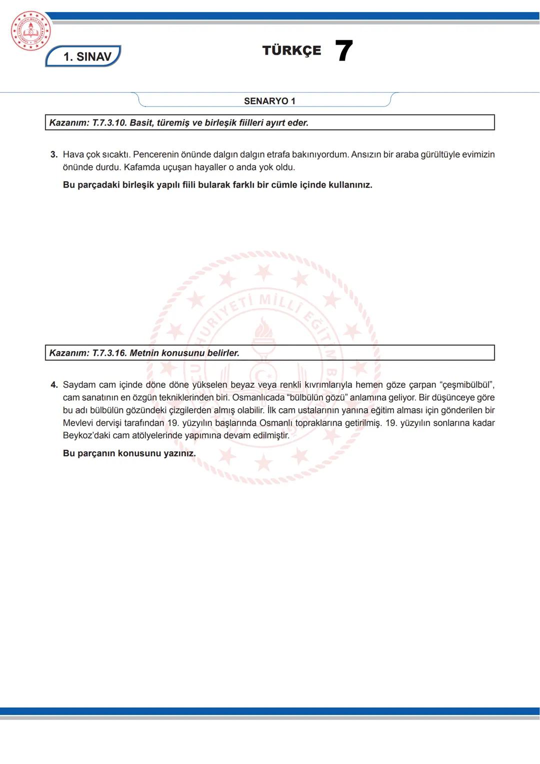 TÜRKÇE
7
KONU SORU DAĞILIM TABLOLARI
Konu soru dağılım tablosu, öğretim programında yer alan konu ve kazanımlarla ortak sınavlardaki soru
da
