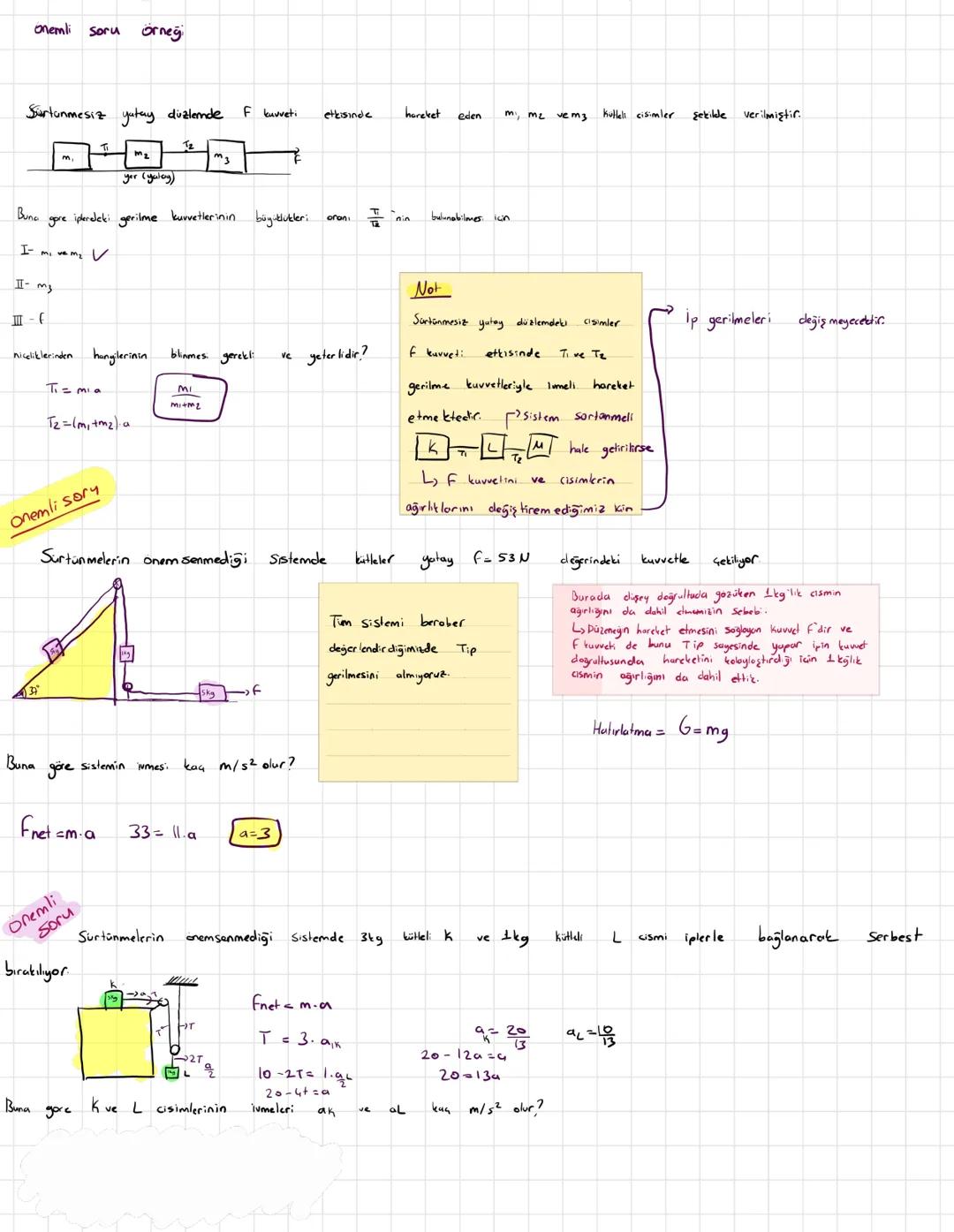 # AYT Notlar
-AYT Fizik Kuvvet ve Harcket
fret her Zuman cismin hareket yönündedir.
Ornck soru
cisimler
Sürtünmesiz yutuy düzlemde L cis