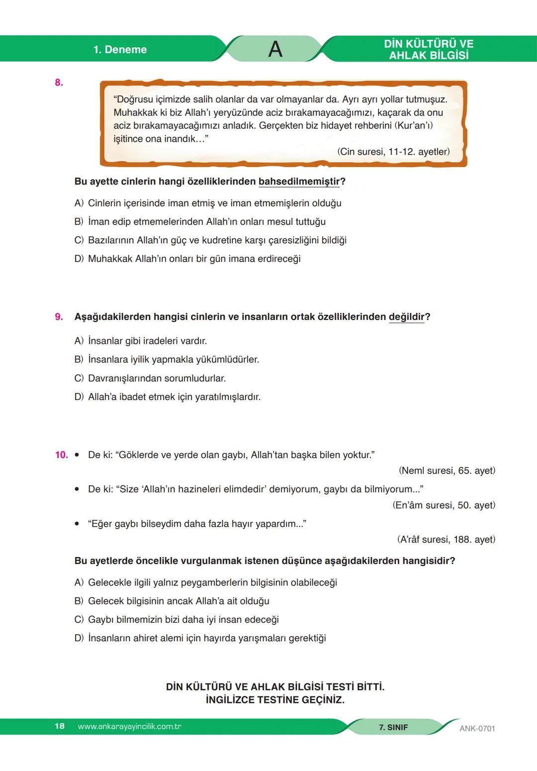 # 7.
SINIF
YENİ NESİL SORULARLA
GÜÇLENDİREN
DENEME SINAVI
A
KİTAPÇIĞI
1
T.C. KİMLİK NUMARASI
ADI VE SOYADI
SINIFI / ŞUBESİ
NUMARASI