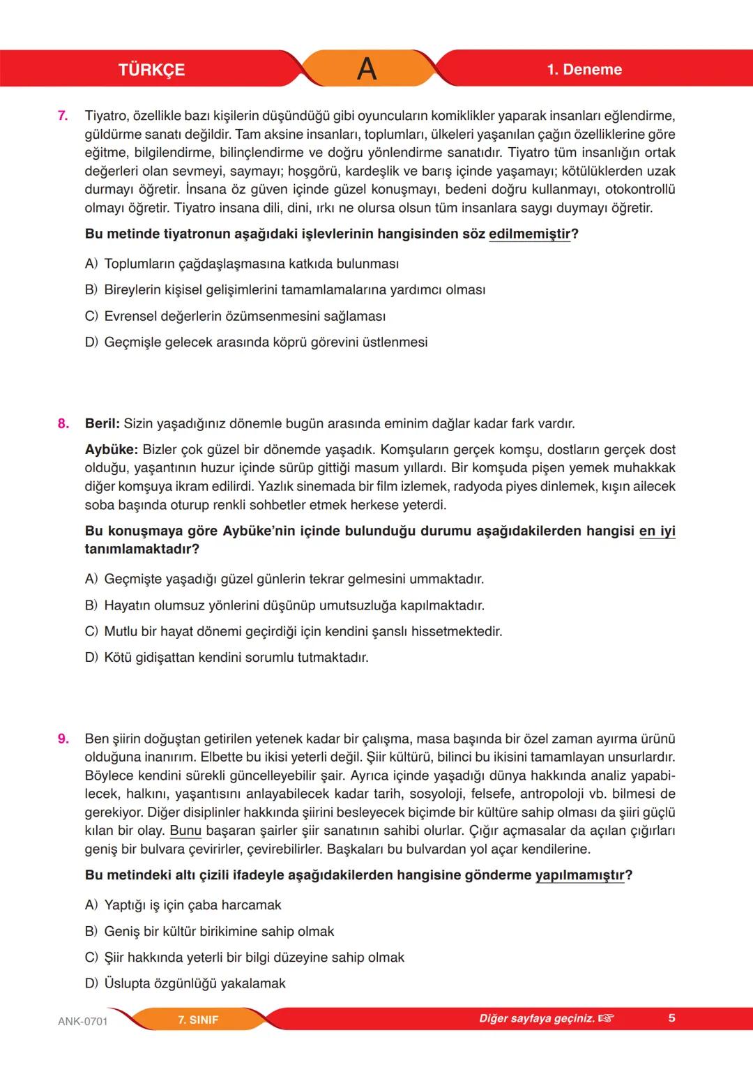 # 7.
SINIF
YENİ NESİL SORULARLA
GÜÇLENDİREN
DENEME SINAVI
A
KİTAPÇIĞI
1
T.C. KİMLİK NUMARASI
ADI VE SOYADI
SINIFI / ŞUBESİ
NUMARASI