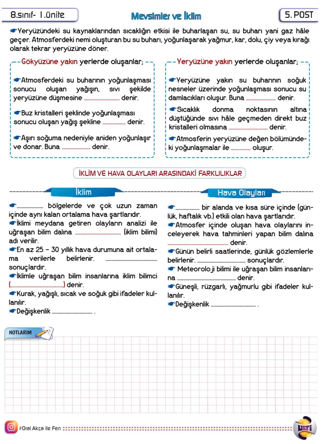 8.sınıf- 1.Ünite
Mevsimlerin oluşumu
Mevsimler ve İklim
Dünyamız, Güneş etrafında ekseni ______ bir şekilde
dolanmaktadır. Şekilde de gör