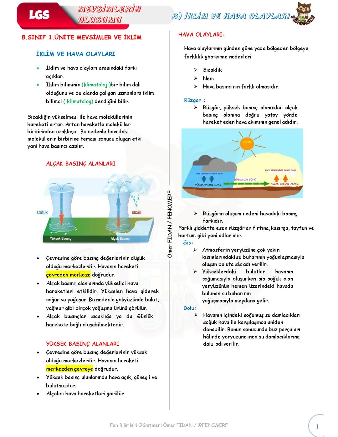 8. Sınıf Fen Mevsimler Ve İklim