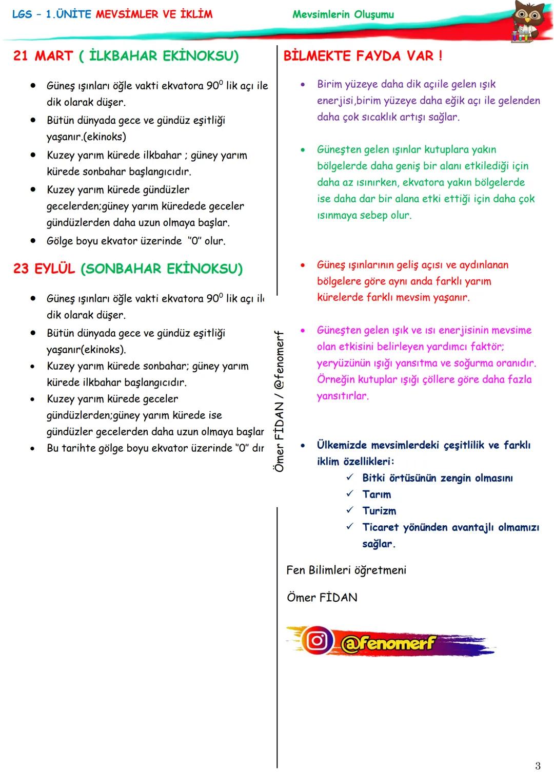 LGS 1.ÜNİTE MEVSİMLER VE İKLİM
8.SINIF 1. ÜNİTE MEVSİMLER VE İKLİM
MEVSİMLERİN OLUŞUMU
Konu / Kavramlar: Dünya'nın dönme ekseni,
dolanma düz