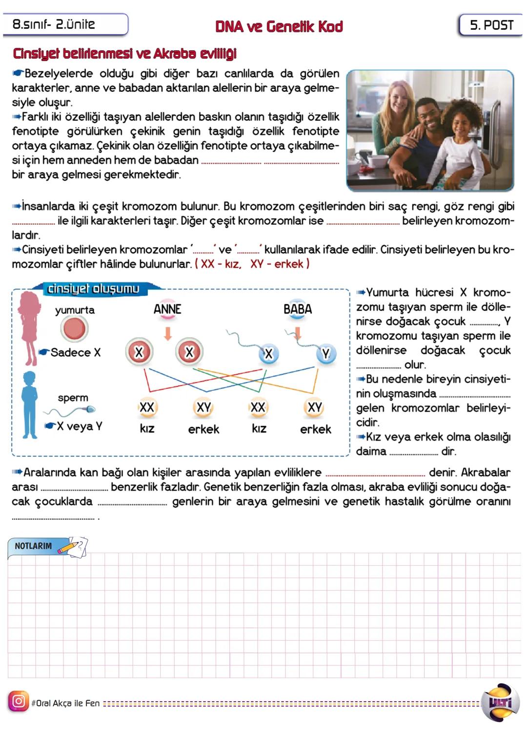 8.sınıf-2.Ünite
DNA ve Genelik Kod
I. POST
molekülüdür.
DNA (Deoksiribo Nükleik Asit) hücrenin.
Beslenme, solunum, sindirim ve üreme gibi ca