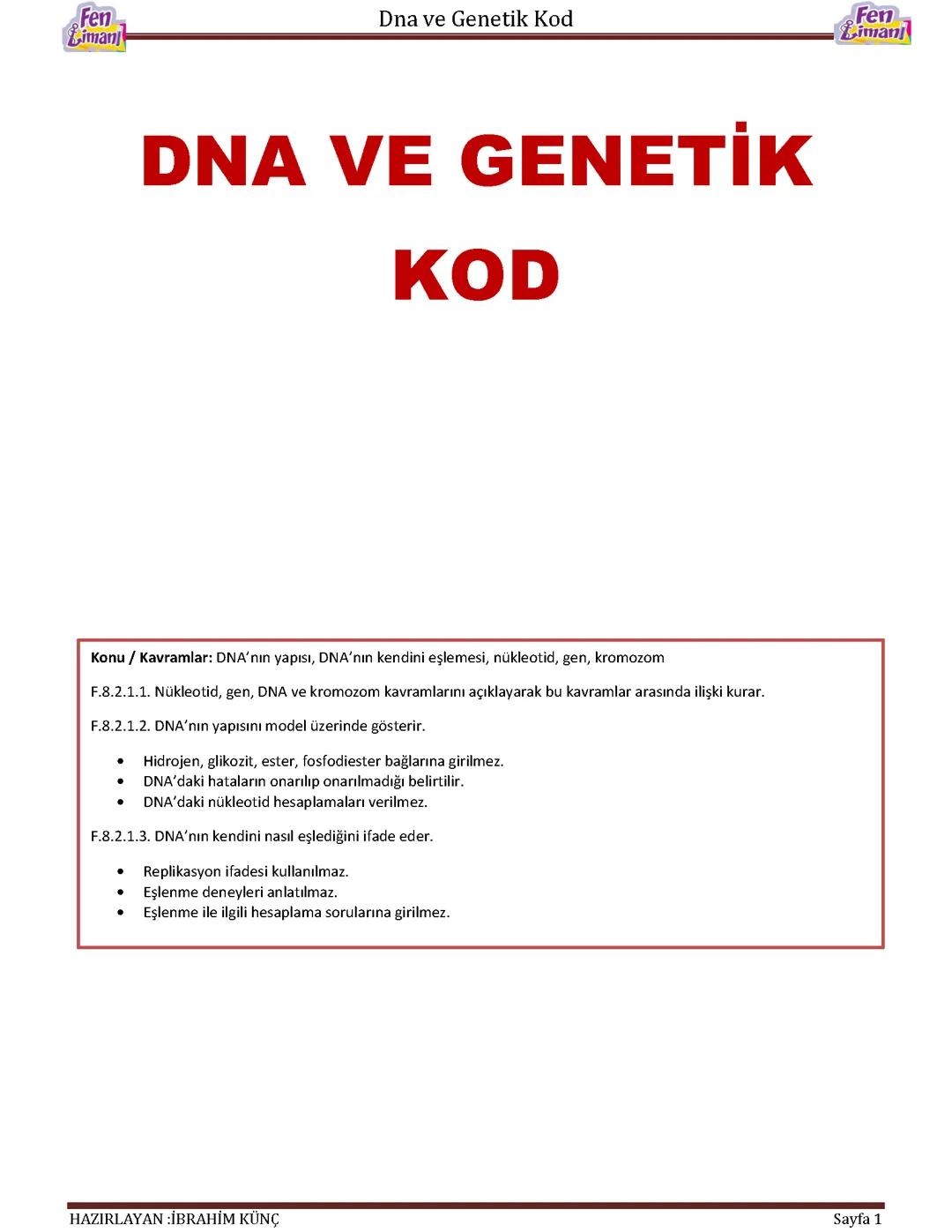 8. Sınıf Fen DNA Ve Genetik Kod