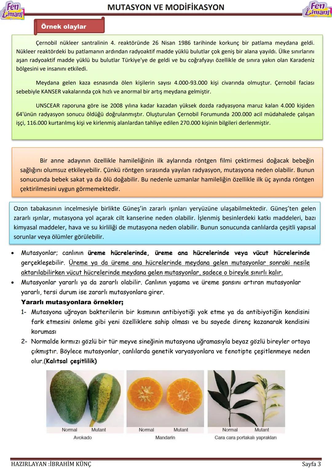 Fen
Liman
# MUTASYON VE MODİFİKASYON
# MUTASYON
## VE
# MODİFİKASYON
Konu / Kavramlar: Mutasyon, modifikasyon
F.8.2.3.1. Örneklerden yo