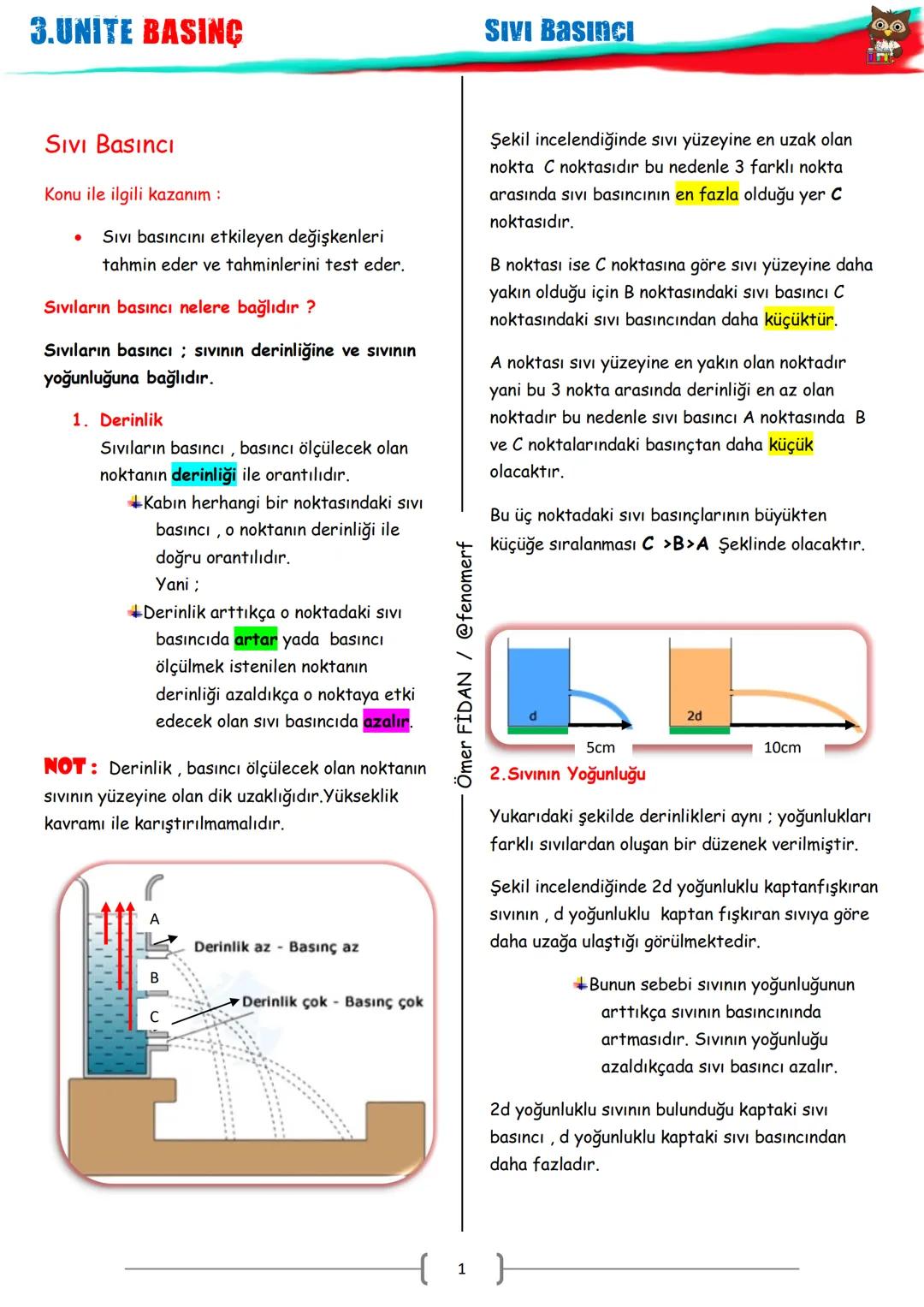 8. Sınıf Fen Sıvı Basıncı