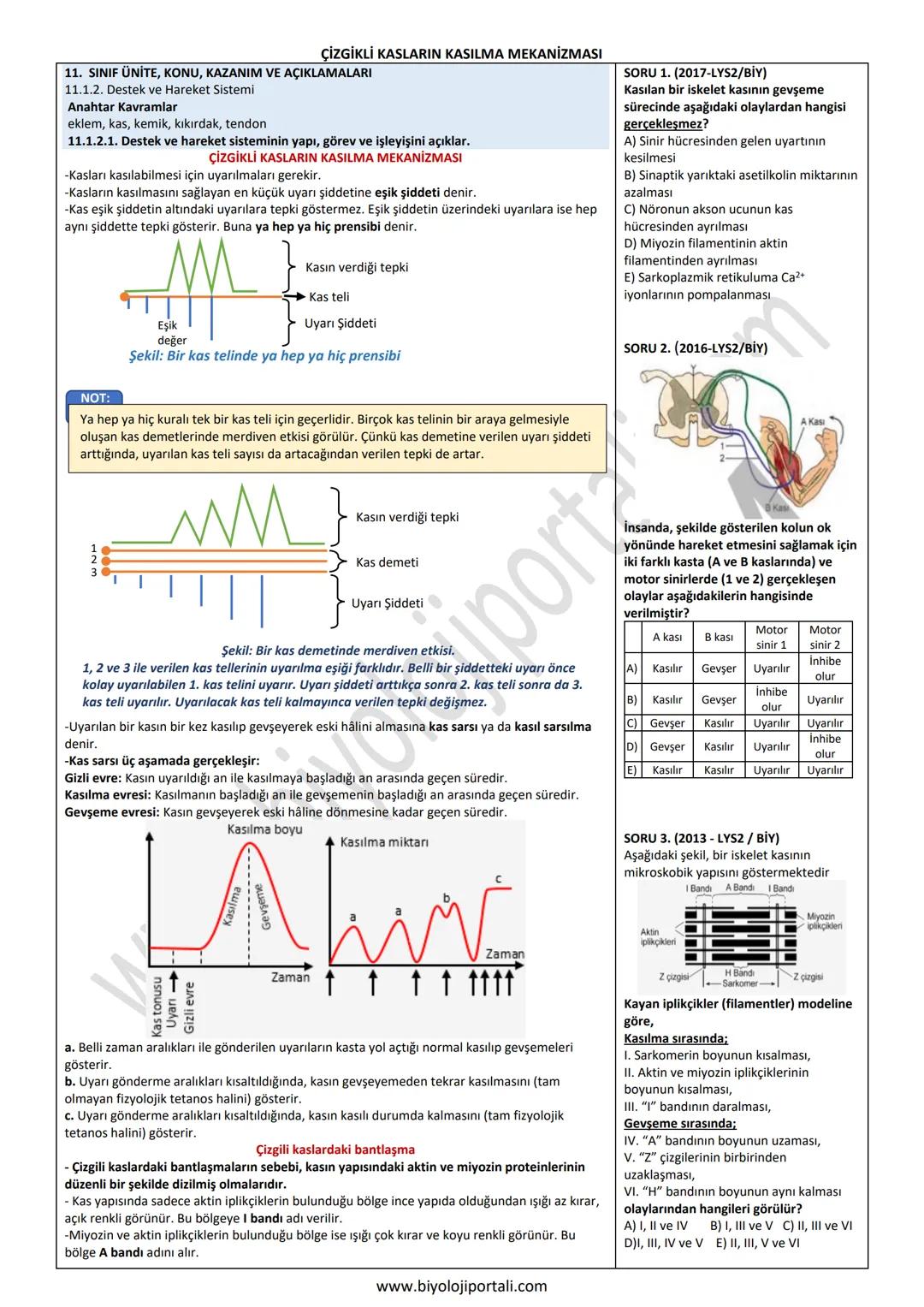 ÇİZGİKLİ KASLARIN KASILMA MEKANİZMASI
11. SINIF ÜNİTE, KONU, KAZANIM VE AÇIKLAMALARI
11.1.2. Destek ve Hareket Sistemi
Anahtar Kavramlar
e