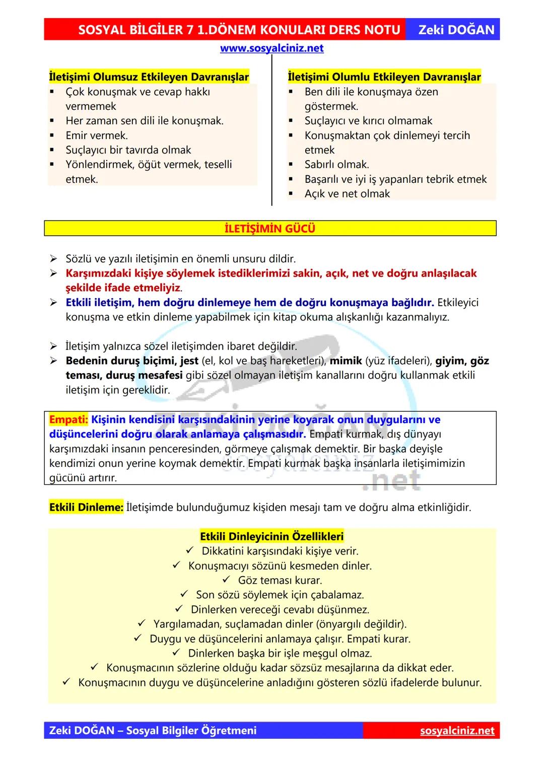 # SOSYAL BİLGİLER 7 1.DÖNEM KONULARI DERS NOTU Zeki DOĞAN
www.sosyalciniz.net
# 1.ÜNİTE BİREY VE TOPLUM
## İNSANDAN İNSANA GİDEN YOL
İleti