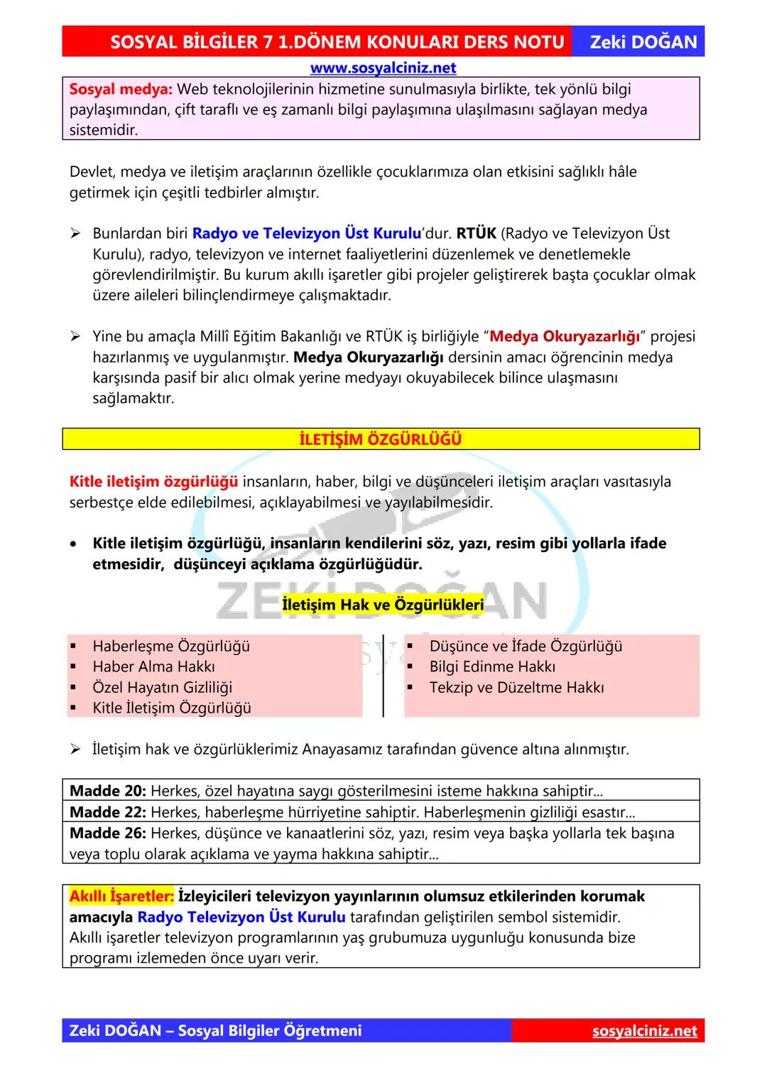 # SOSYAL BİLGİLER 7 1.DÖNEM KONULARI DERS NOTU Zeki DOĞAN
www.sosyalciniz.net
# 1.ÜNİTE BİREY VE TOPLUM
## İNSANDAN İNSANA GİDEN YOL
İleti