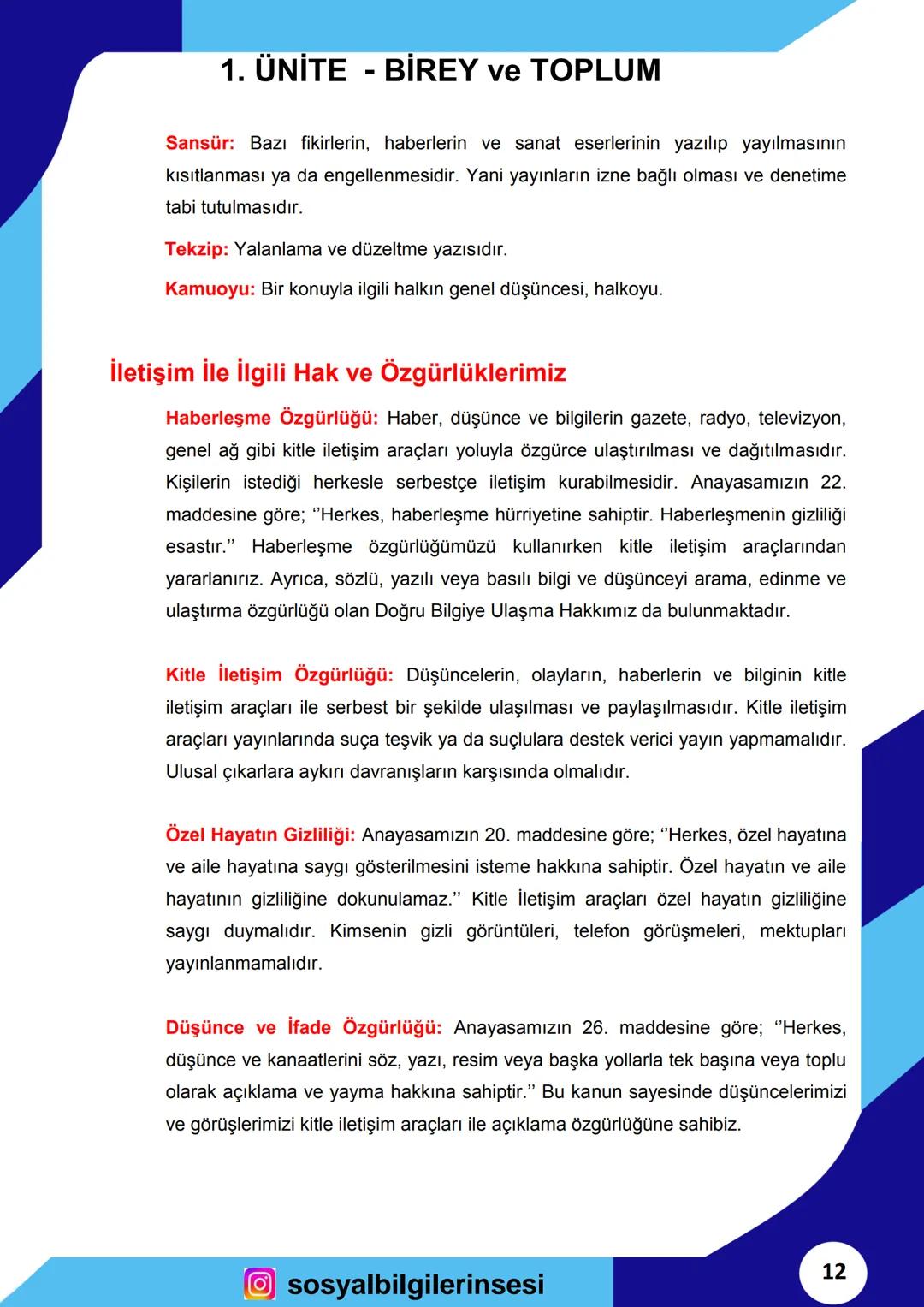 # SOSYAL BİLGİLER
2023
ORTAOKUL
7
DERS NOTLARI # 1. ÜNİTE - BİREY ve TOPLUM
## İLETİŞİM NEDİR?
* İnsanlar, geçmişten günümüze çeşitl