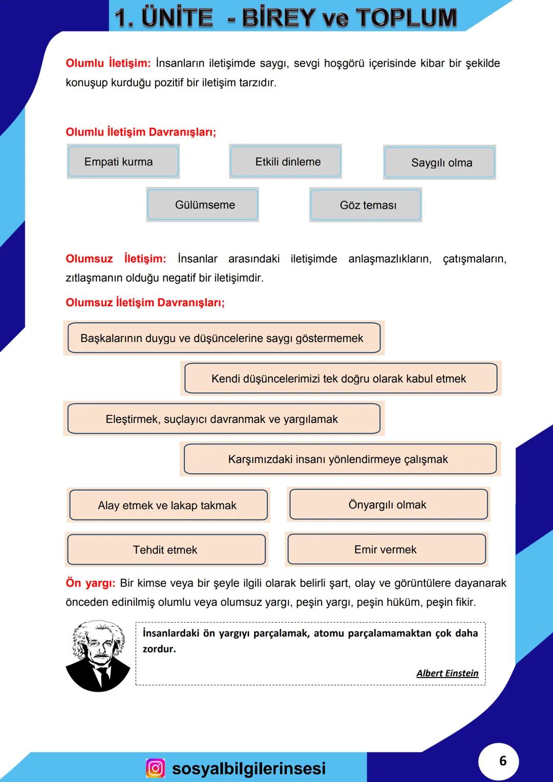 # SOSYAL BİLGİLER
2023
ORTAOKUL
7
DERS NOTLARI # 1. ÜNİTE - BİREY ve TOPLUM
## İLETİŞİM NEDİR?
* İnsanlar, geçmişten günümüze çeşitl