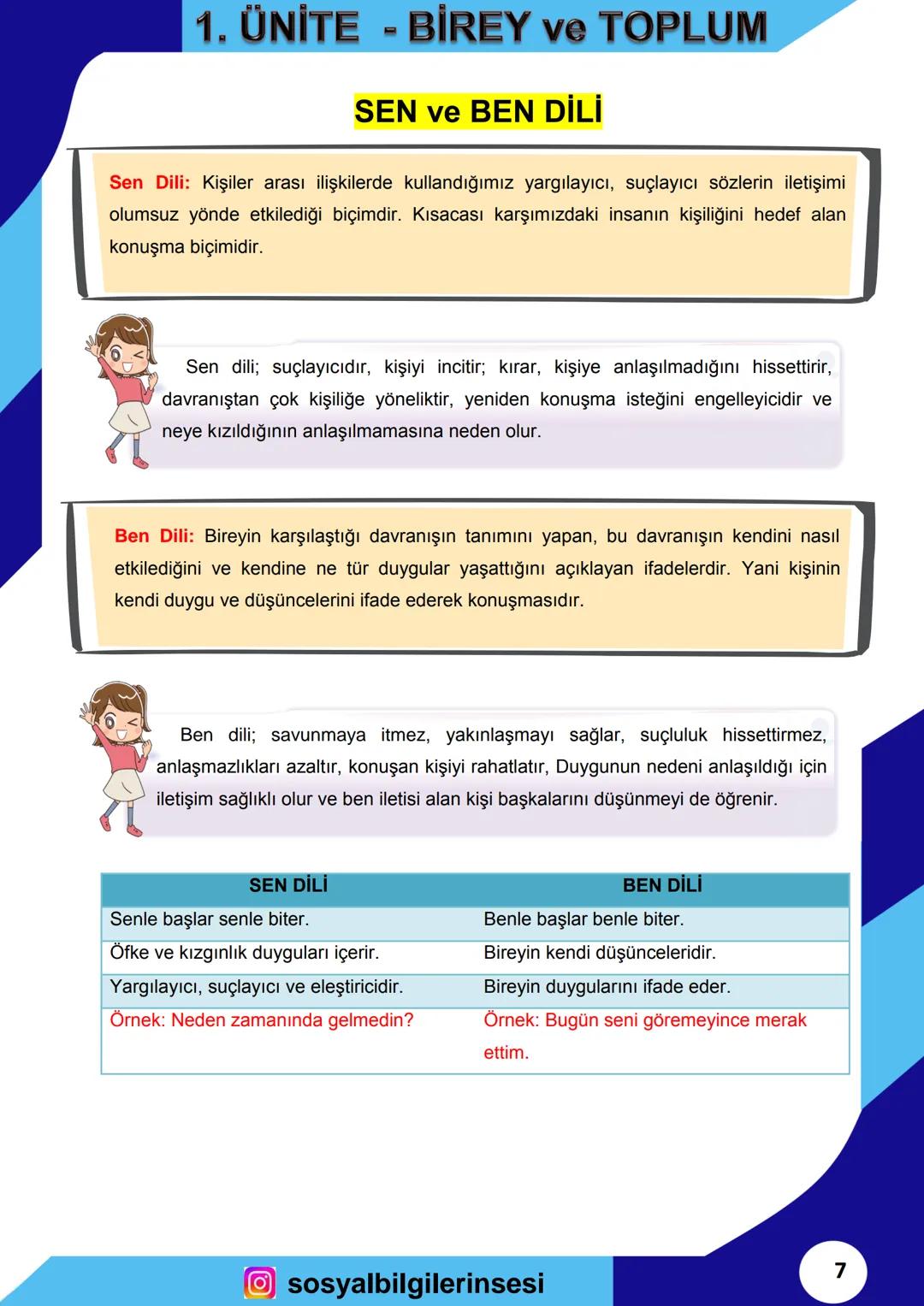 # SOSYAL BİLGİLER
2023
ORTAOKUL
7
DERS NOTLARI # 1. ÜNİTE - BİREY ve TOPLUM
## İLETİŞİM NEDİR?
* İnsanlar, geçmişten günümüze çeşitl