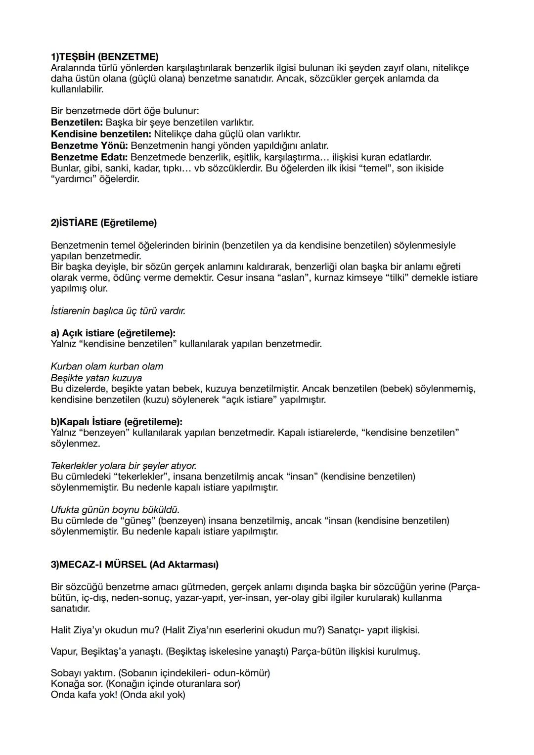 # 1)TEŞBİH (BENZETME)
Aralarında türlü yönlerden karşılaştırılarak benzerlik ilgisi bulunan iki şeyden zayıf olanı, nitelikçe
daha üstün ola