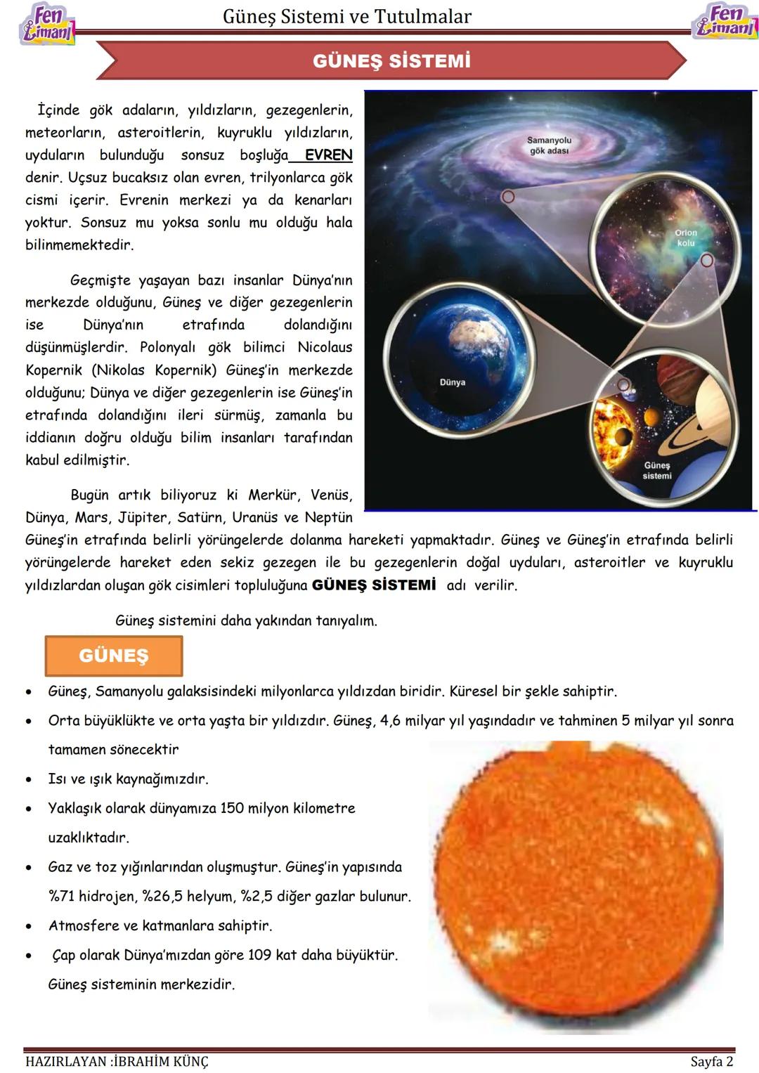 Fen
Limanj
Güneş Sistemi ve Tutulmalar
# GÜNEŞ SİSTEMİ
## VE
# TUTULMALAR
Konu / Kavramlar: Güneş sistemi, gezegenler, meteor, gök taşı, ast