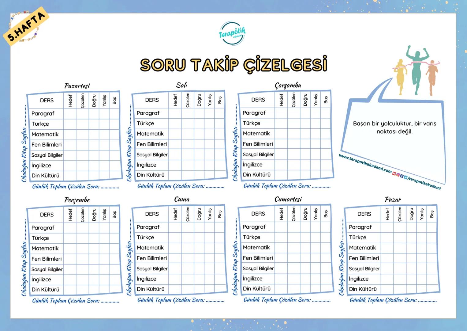 6. SINIF
Terapötik
Akademi
DERSPLANI
Pazartesi
Günlük Tekrar/Ödev
Yap
Salı
Günlük Tekrar/Ödev
Yap
Matematik
Sosyal Bilgiler
Konu Çalı