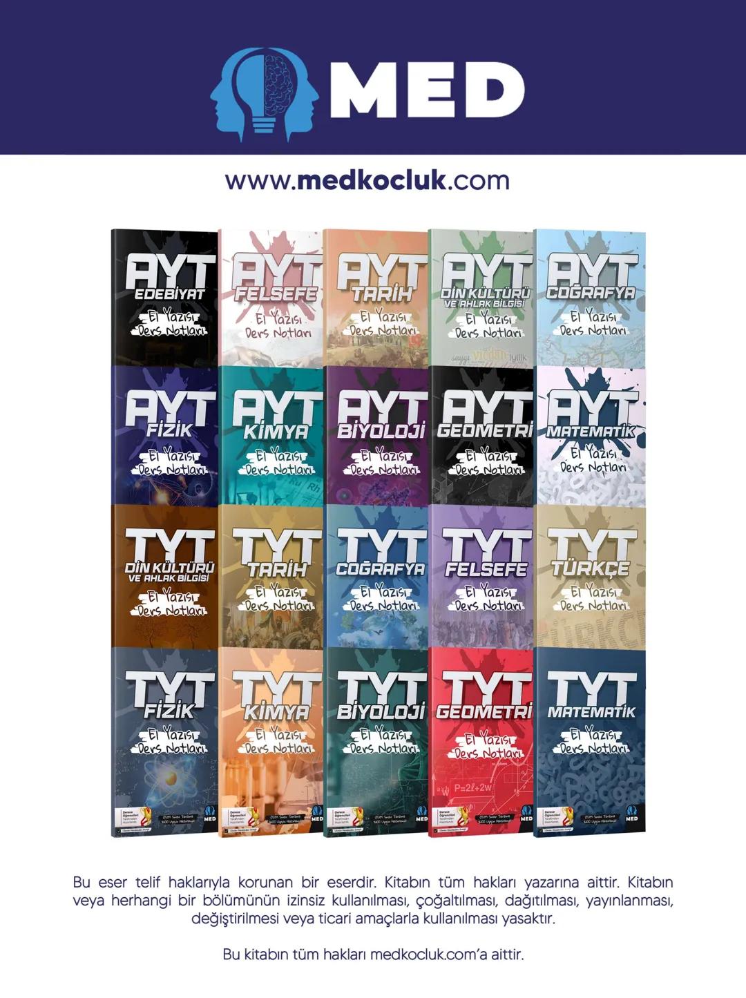 # AYT
MATEMATIK
El Yazısı
Ders Notları
Derece
Öğrencileri
Tarafından
Hazırlandı.
OSYM Sınav Tarzına
%100 Uygun Hazırlandıl
MED
Uzman H