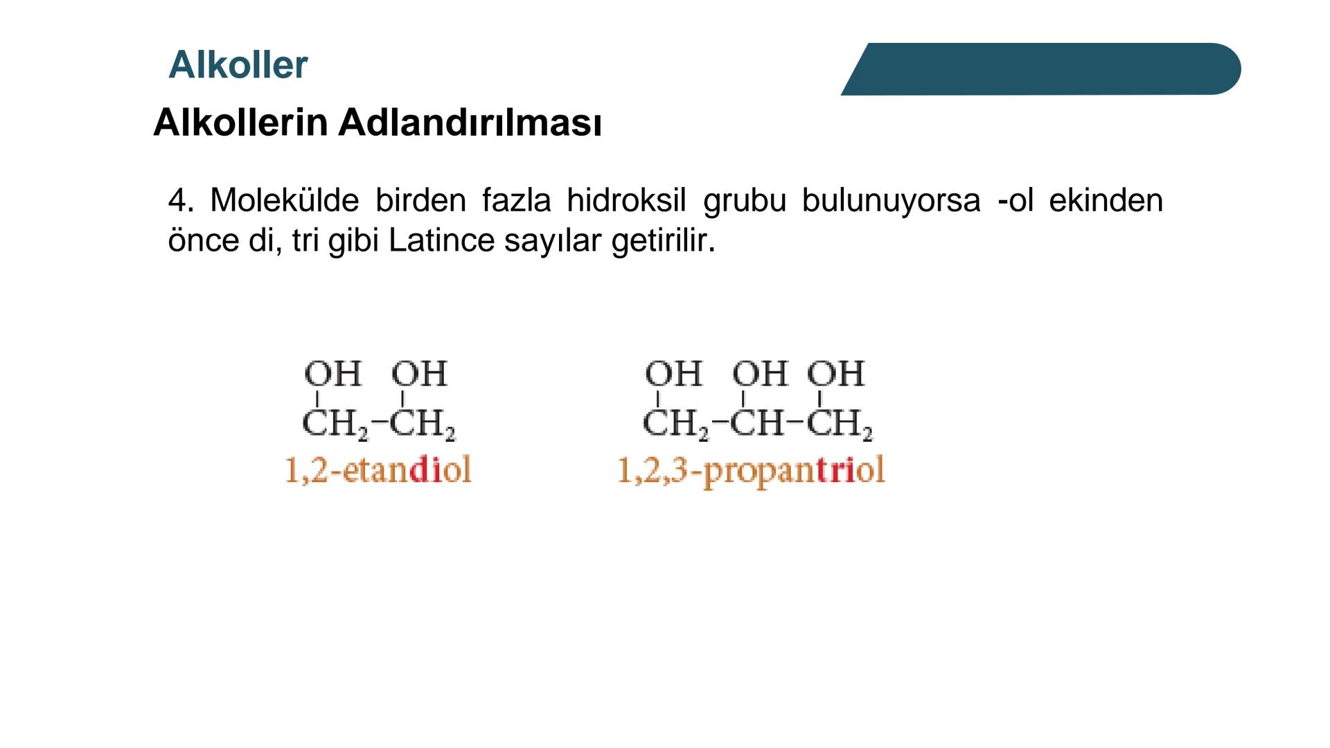 Alkoller
Alkollerin Genel Özellikleri ve Sınıflandırılması
Bir hidrokarbonda, sp³ hibritleşmesine sahip bir ya da birkaç karbon
atomuna hidr