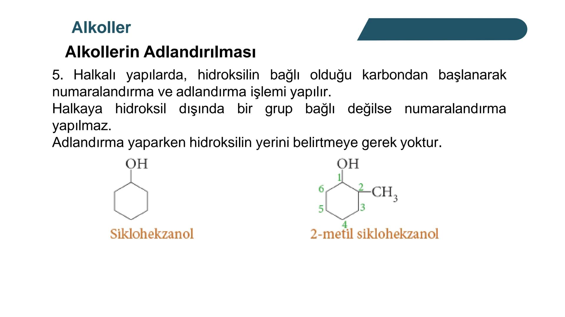 Alkoller
Alkollerin Genel Özellikleri ve Sınıflandırılması
Bir hidrokarbonda, sp³ hibritleşmesine sahip bir ya da birkaç karbon
atomuna hidr