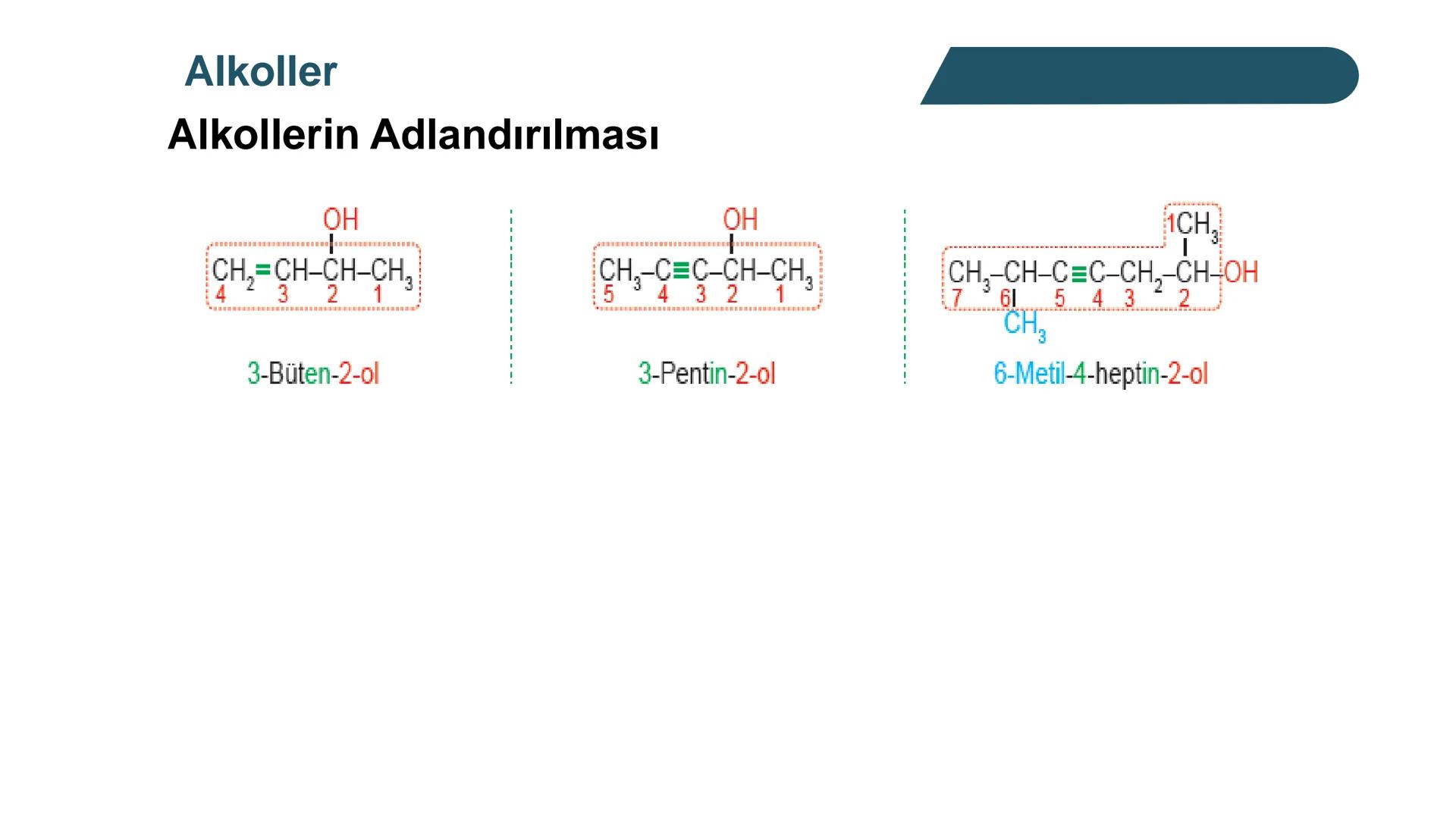 Alkoller
Alkollerin Genel Özellikleri ve Sınıflandırılması
Bir hidrokarbonda, sp³ hibritleşmesine sahip bir ya da birkaç karbon
atomuna hidr