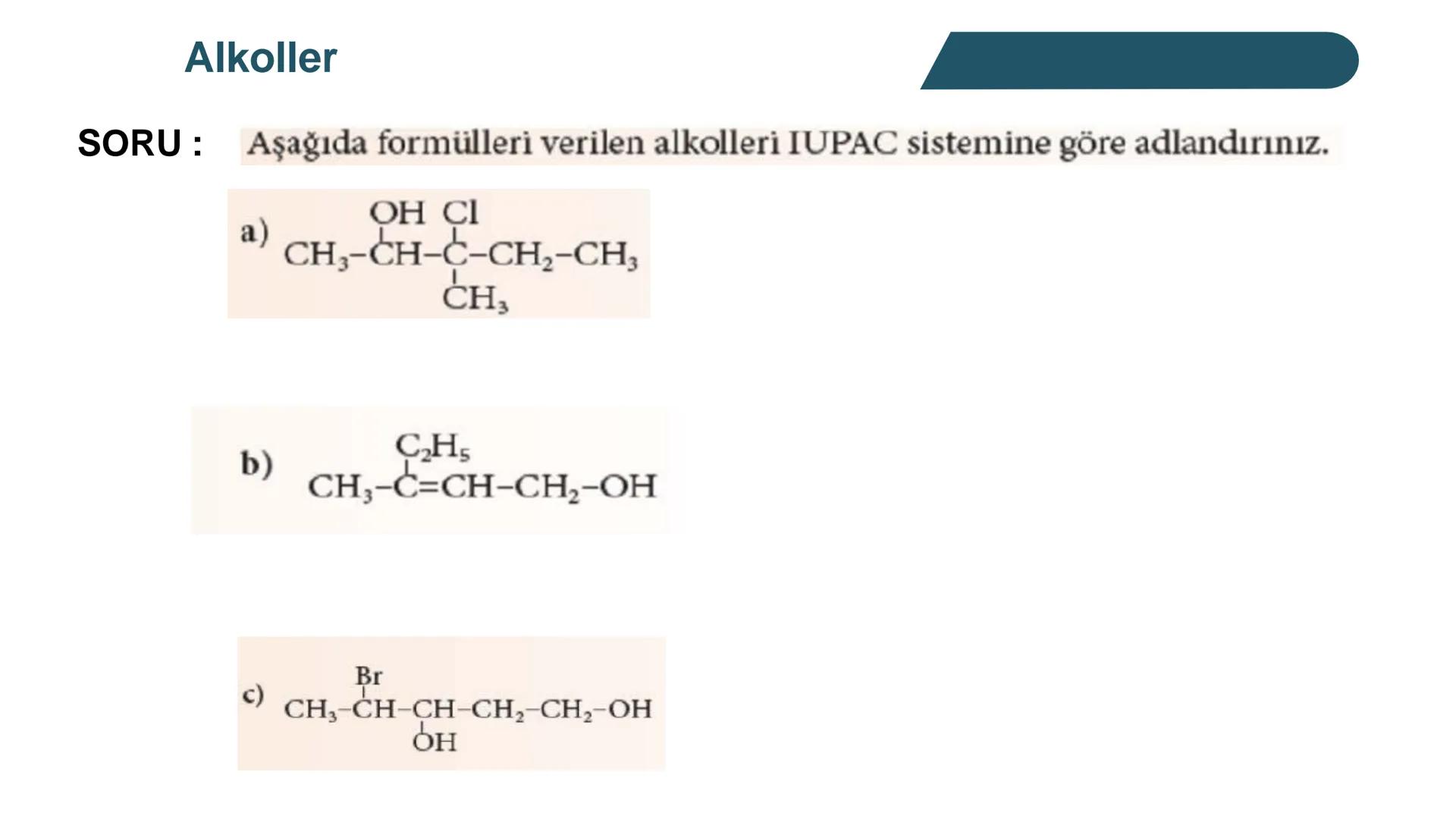 Alkoller
Alkollerin Genel Özellikleri ve Sınıflandırılması
Bir hidrokarbonda, sp³ hibritleşmesine sahip bir ya da birkaç karbon
atomuna hidr