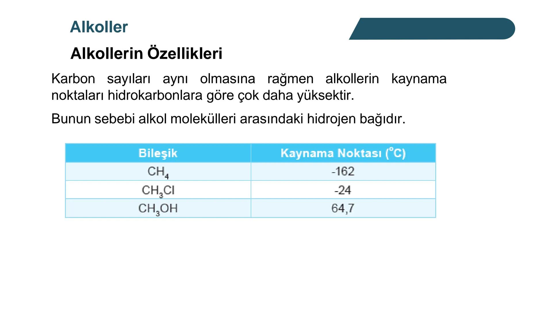 Alkoller
Alkollerin Genel Özellikleri ve Sınıflandırılması
Bir hidrokarbonda, sp³ hibritleşmesine sahip bir ya da birkaç karbon
atomuna hidr