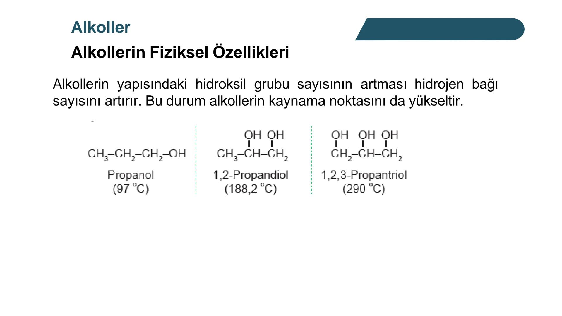 Alkoller
Alkollerin Genel Özellikleri ve Sınıflandırılması
Bir hidrokarbonda, sp³ hibritleşmesine sahip bir ya da birkaç karbon
atomuna hidr