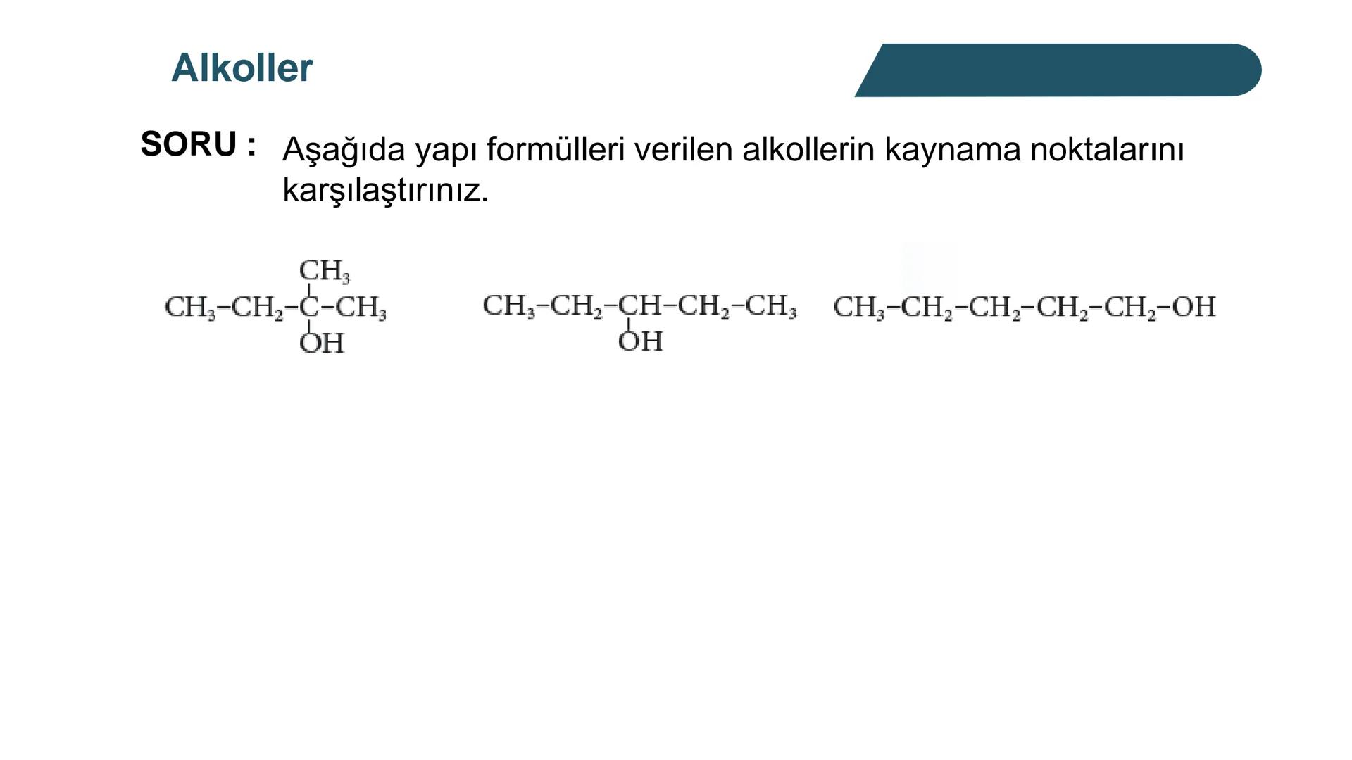 Alkoller
Alkollerin Genel Özellikleri ve Sınıflandırılması
Bir hidrokarbonda, sp³ hibritleşmesine sahip bir ya da birkaç karbon
atomuna hidr