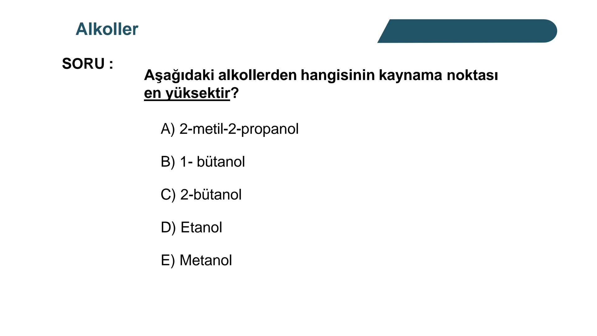 Alkoller
Alkollerin Genel Özellikleri ve Sınıflandırılması
Bir hidrokarbonda, sp³ hibritleşmesine sahip bir ya da birkaç karbon
atomuna hidr
