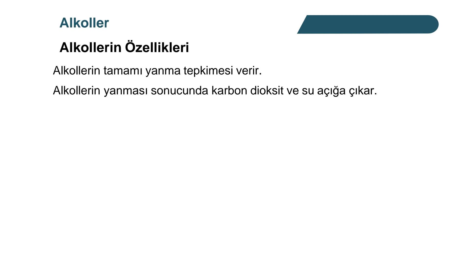 Alkoller
Alkollerin Genel Özellikleri ve Sınıflandırılması
Bir hidrokarbonda, sp³ hibritleşmesine sahip bir ya da birkaç karbon
atomuna hidr