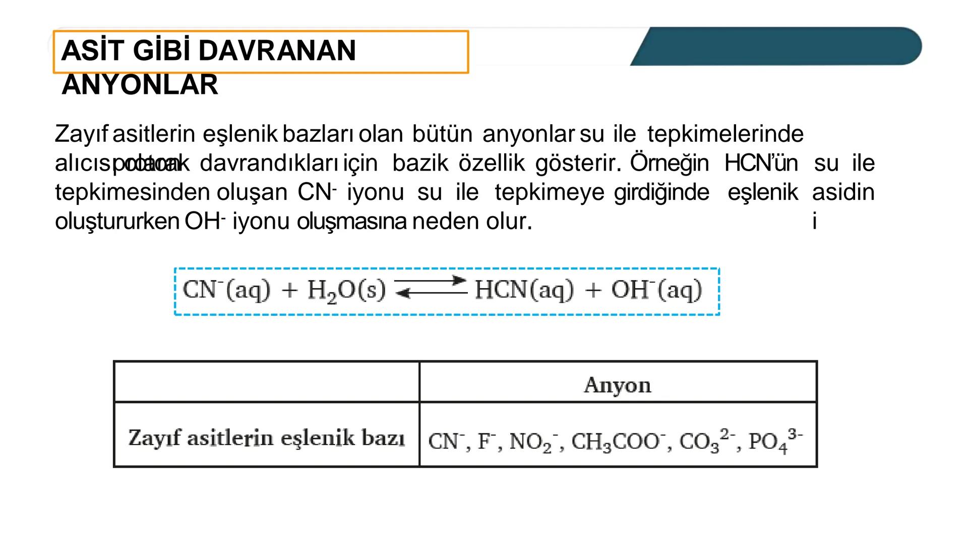 ASİT VE BAZLARIN
KUVVETİ
Asit ve bazların kuvveti suda iyonlaşma derecesine bağlıdır. Suda çözündüğünde
%100 iyonlaştığı varsayılan asit-baz