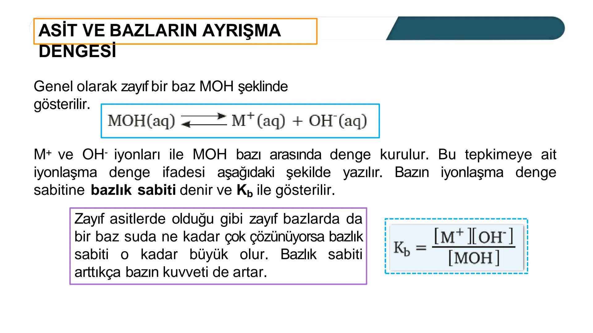 ASİT VE BAZLARIN
KUVVETİ
Asit ve bazların kuvveti suda iyonlaşma derecesine bağlıdır. Suda çözündüğünde
%100 iyonlaştığı varsayılan asit-baz
